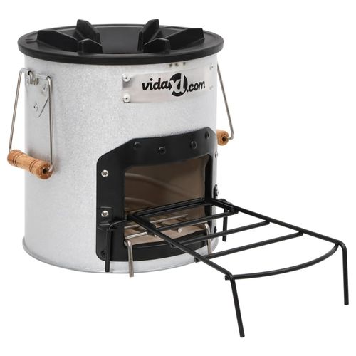 Portable Silver Camping Wood Stove - Durable Galvanised Steel & Cast Iron - plants - express.com