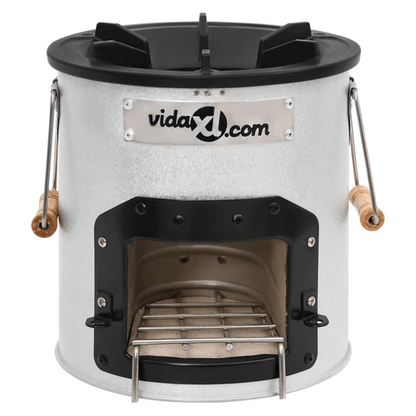 Portable Silver Camping Wood Stove - Durable Galvanised Steel & Cast Iron - plants - express.com