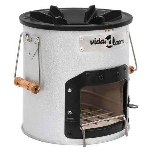 Portable Silver Camping Wood Stove - Durable Galvanised Steel & Cast Iron - plants - express.com