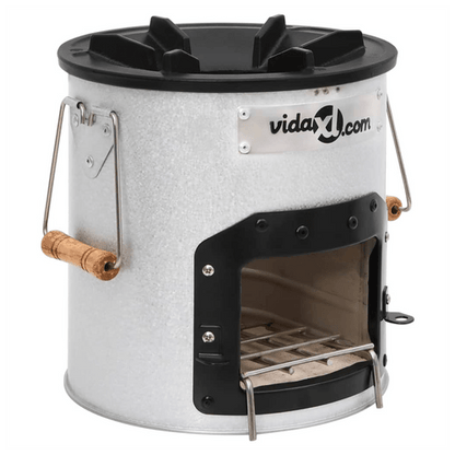 Portable Silver Camping Wood Stove - Durable Galvanised Steel & Cast Iron - plants - express.com