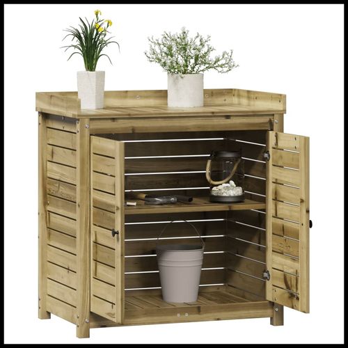 Potting Table with Shelves – Solid Pine Wood, 82.5x50x86.5 cm - plants - express.com