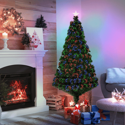 Pre - Lit Fibre Optic Artificial Christmas Tree Tree Topper Multi - Colour 5ft - plants - express.com