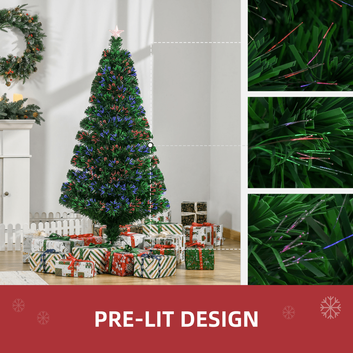 Pre - Lit Fibre Optic Artificial Christmas Tree Tree Topper Multi - Colour 5ft - plants - express.com