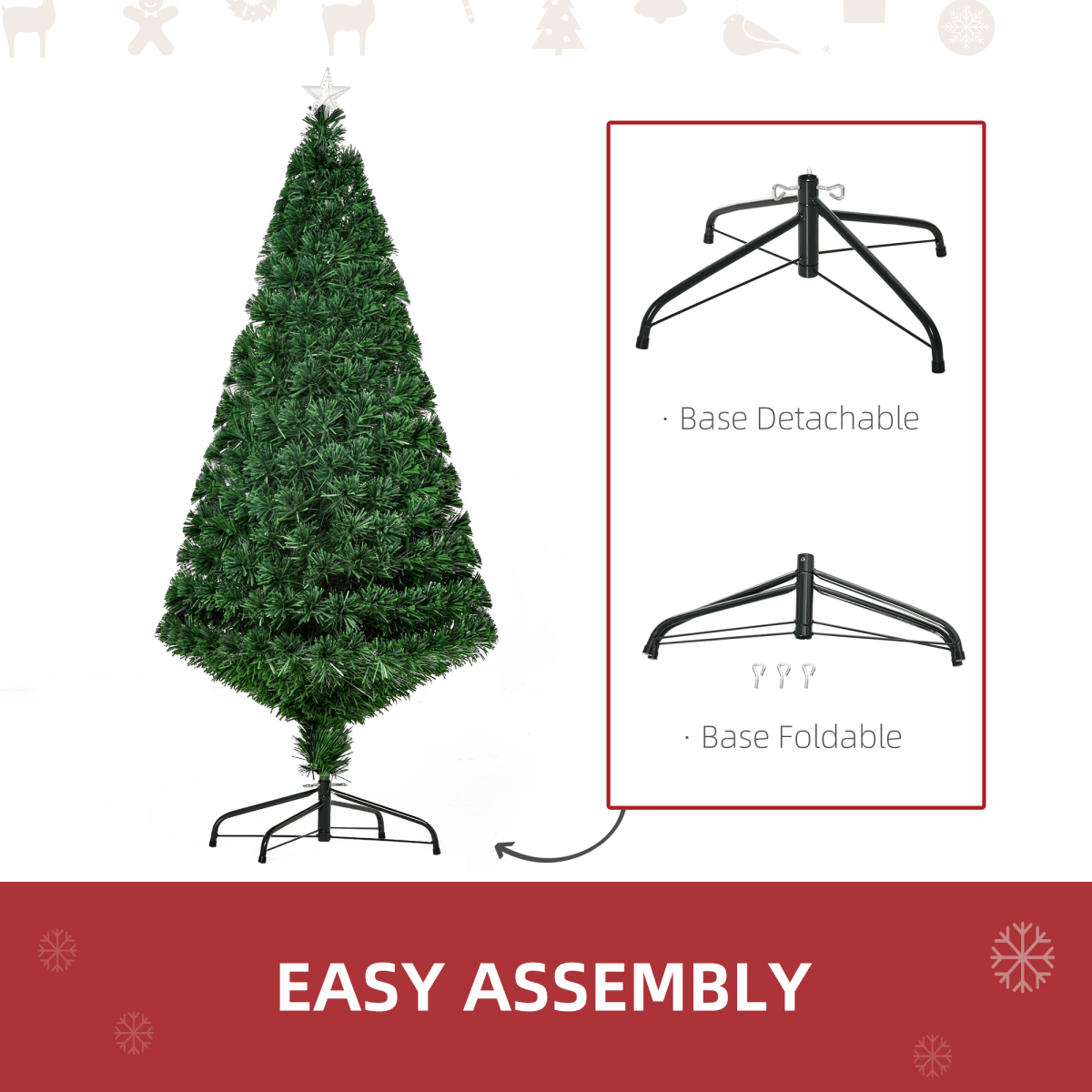 Pre - Lit Fibre Optic Artificial Christmas Tree Tree Topper Multi - Colour 5ft - plants - express.com