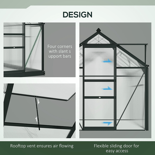 Premium 6x6ft Polycarbonate Walk - In Greenhouse with Aluminum Frame & Sliding Door - plants - express.com