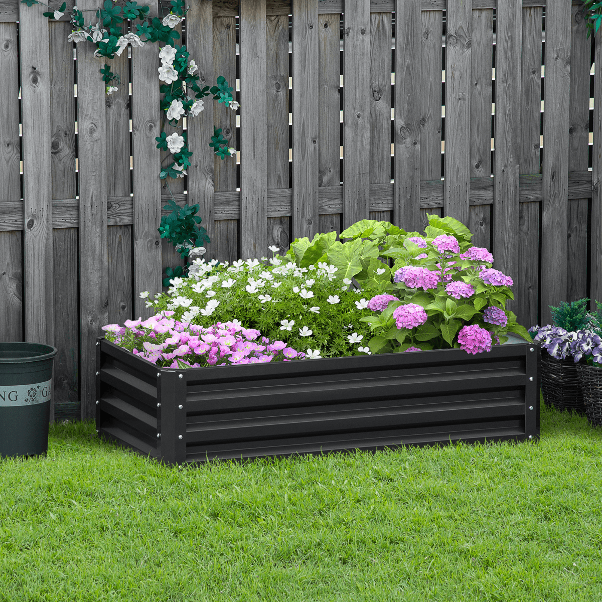 Raised Garden Bed Steel Planter Growing Box for Vegetables Flowers Grey - plants - express.com