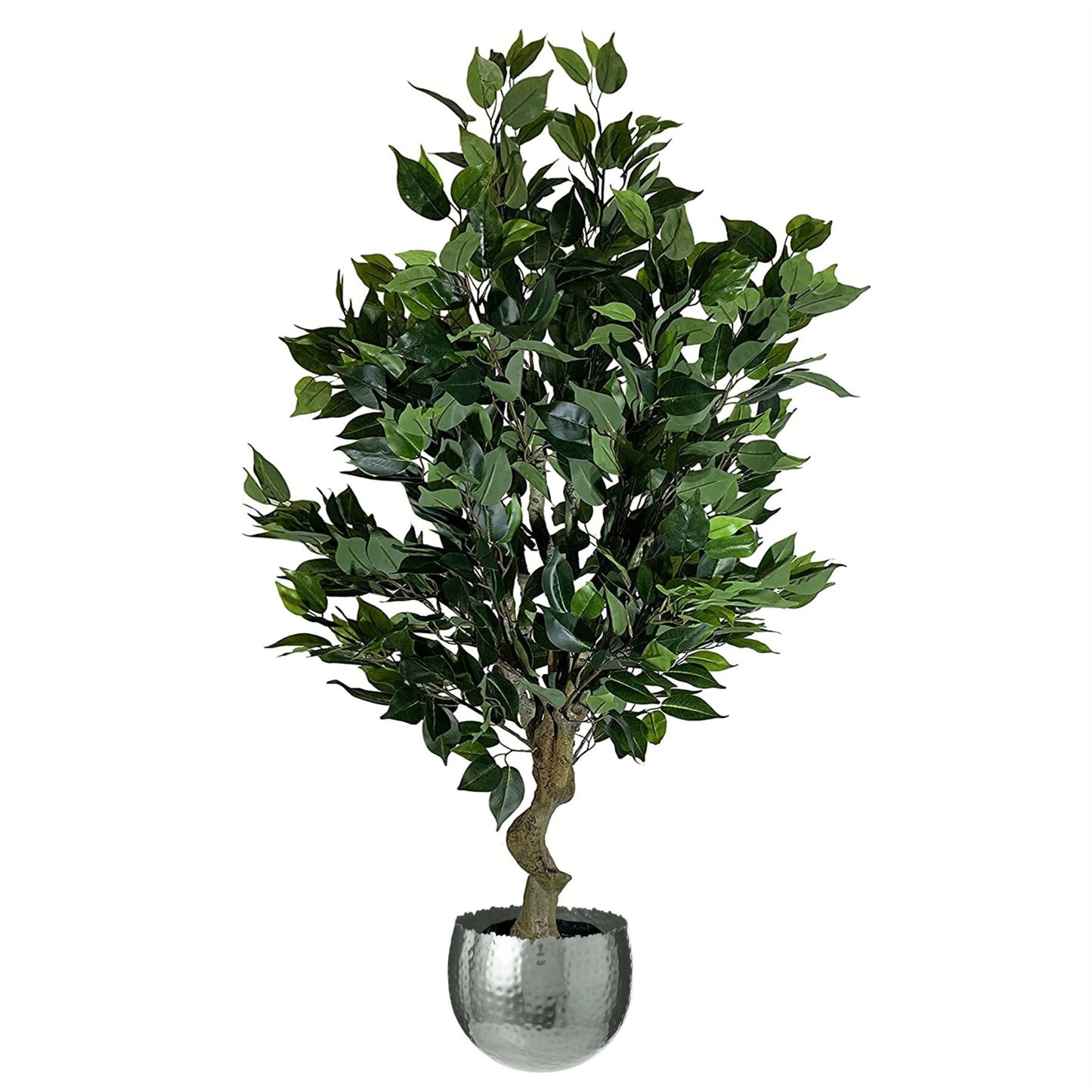 Realistic 100cm Ficus Tree with Silver Curve Planter - plants - express.com