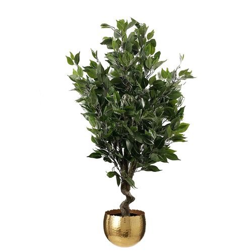 Realistic 110cm Artificial Ficus Tree in Elegant Gold Curve Planter - plants - express.com