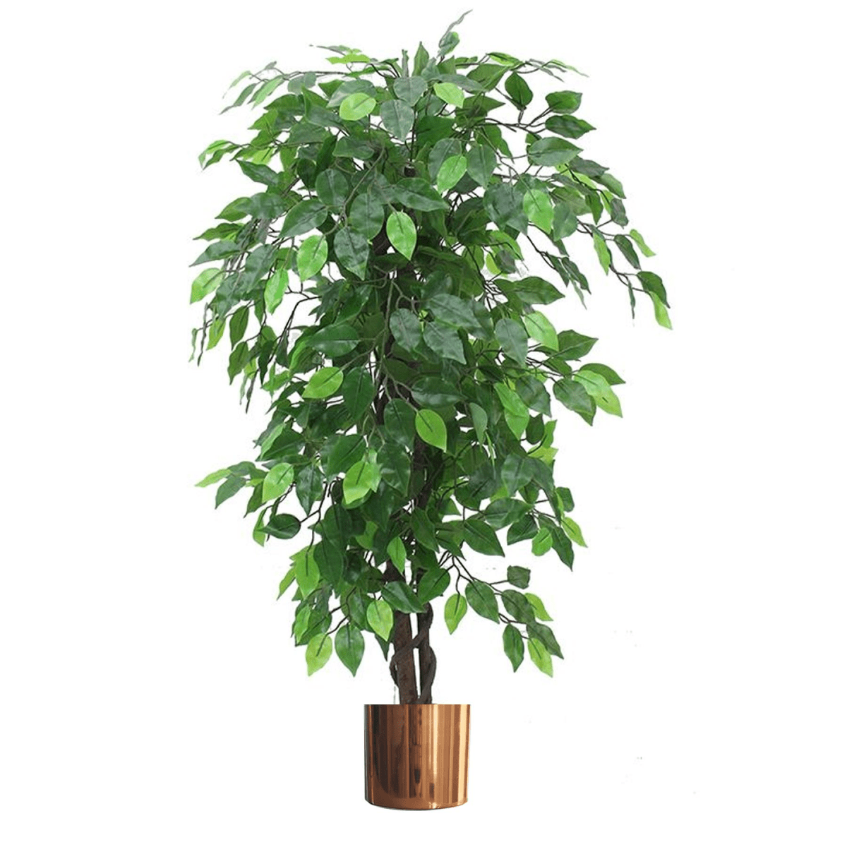 Realistic 120cm Artificial Ficus Tree in Stylish Copper Metal Planter - plants - express.com