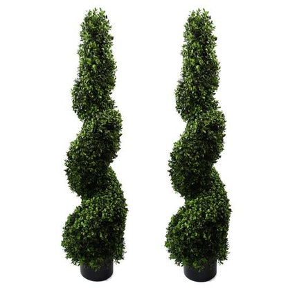 Realistic 120cm Spiral Buxus Artificial Tree - UV Resistant Outdoor Pair - plants - express.com