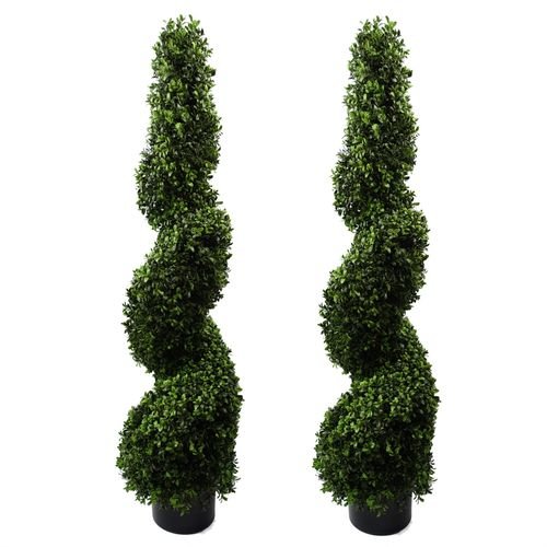 Realistic 120cm Spiral Buxus Artificial Tree - UV Resistant Outdoor Pair - plants - express.com