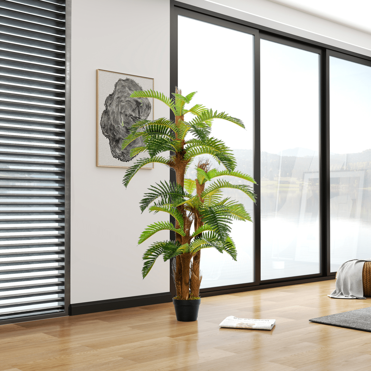 Realistic 150cm Artificial Fern Tree with 36 Leaves & Cement Pot - No Upkeep! - plants - express.com