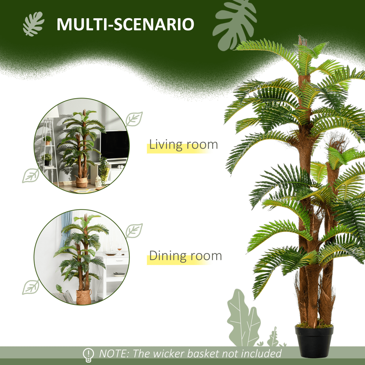 Realistic 150cm Artificial Fern Tree with 36 Leaves & Cement Pot - No Upkeep! - plants - express.com