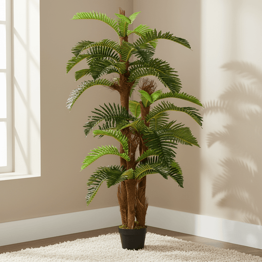 Realistic 150cm Artificial Fern Tree with 36 Leaves & Cement Pot - No Upkeep! - plants - express.com