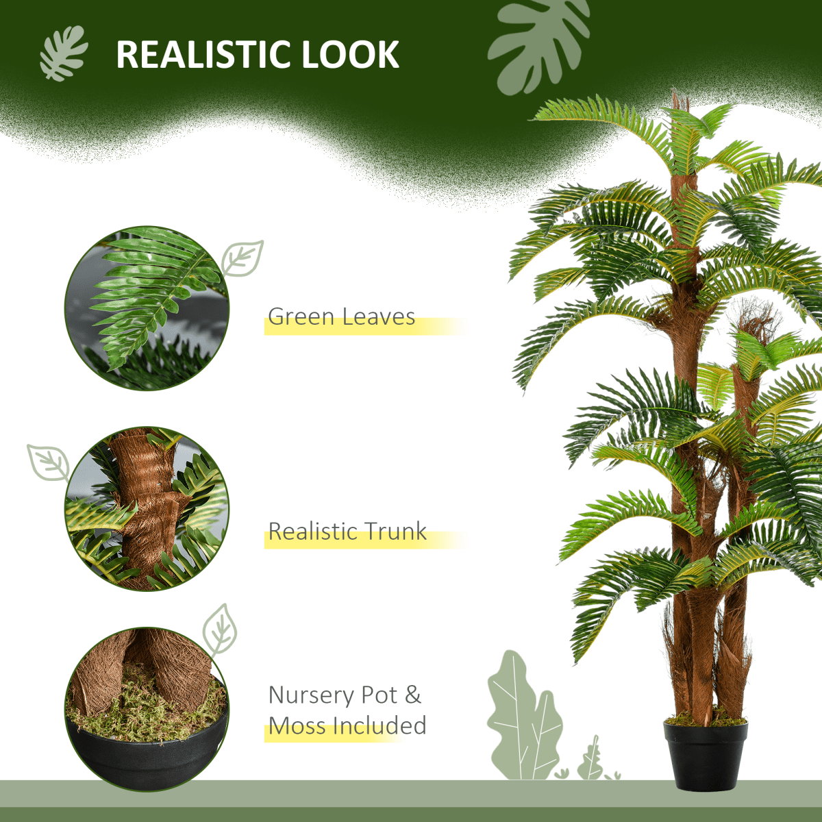 Realistic 150cm Artificial Fern Tree with 36 Leaves & Cement Pot - No Upkeep! - plants - express.com