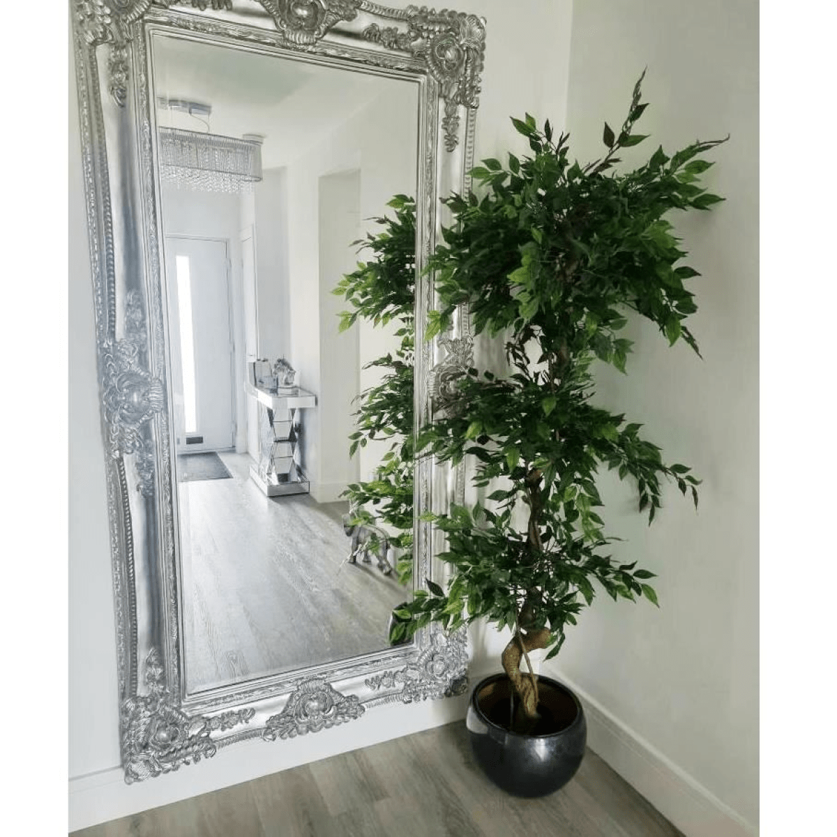 Realistic 180cm Triple Ball Ficus Topiary Tree in Sleek Silver Metal Planter - plants - express.com