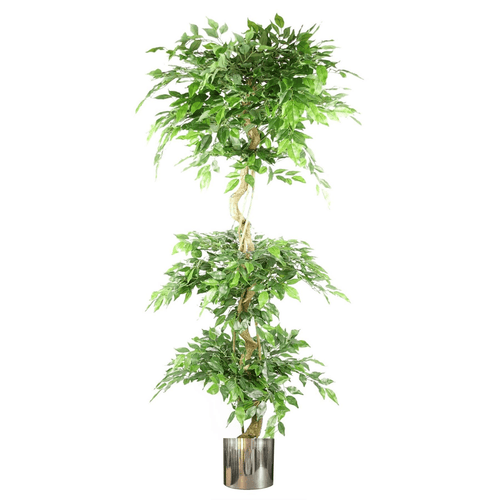 Realistic 180cm Triple Ball Ficus Topiary Tree in Sleek Silver Metal Planter - plants - express.com