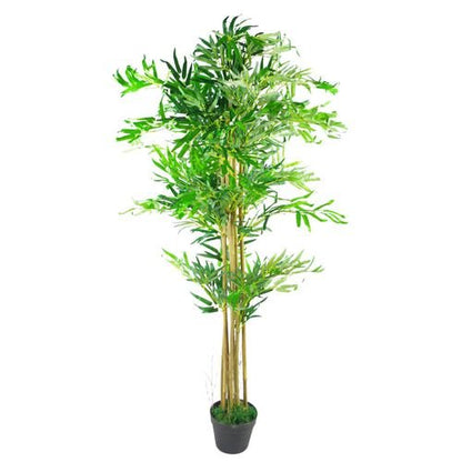 Realistic 5ft Artificial Bamboo Tree with Stylish Gold Metal Planter - plants - express.com