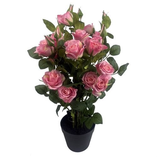 Realistic 60cm Premium Pink Silk Rose Bush with Flexible Stems - Botanik UK - plants - express.com