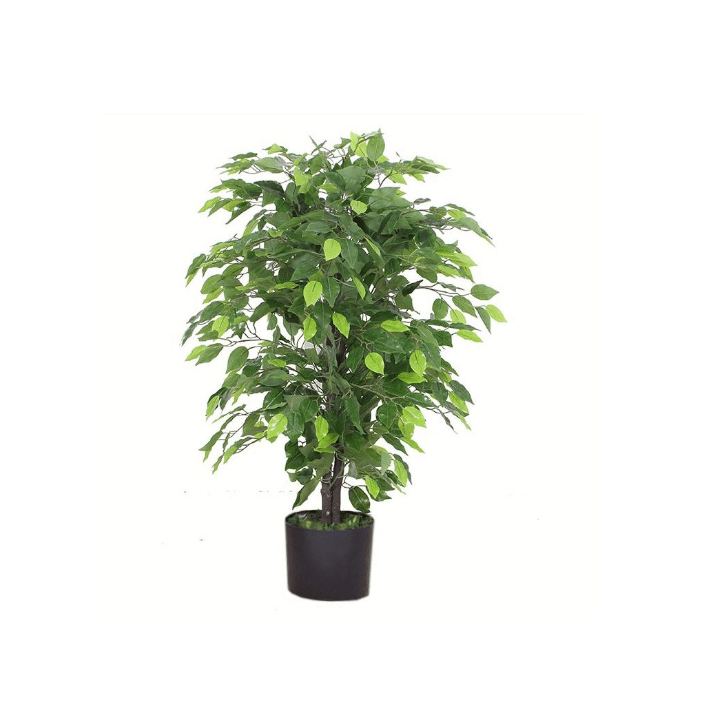 Realistic 90cm Ficus Tree with Gold Metal Planter - Perfect Indoor Decor - plants - express.com