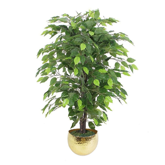 Realistic 90cm Ficus Tree with Gold Metal Planter - Perfect Indoor Decor - plants - express.com