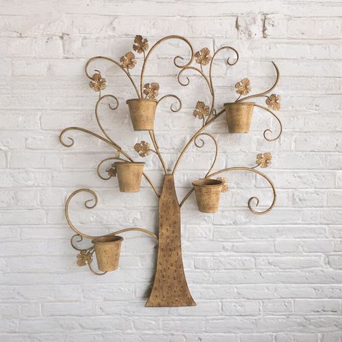 Rustic 120CM Tree Wall Planter - Antique Metal Mirror with Plant Holders - plants - express.com