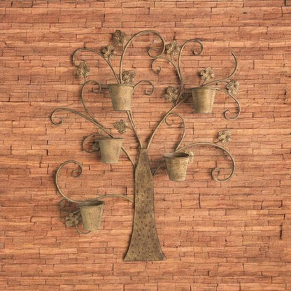 Rustic 120CM Tree Wall Planter - Antique Metal Mirror with Plant Holders - plants - express.com