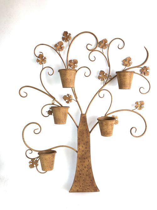 Rustic 120CM Tree Wall Planter - Antique Metal Mirror with Plant Holders - plants - express.com