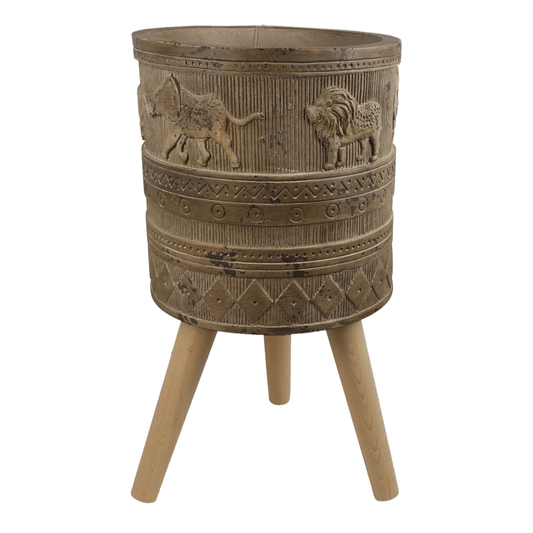 Rustic 55cm Jungle Planter with Embossed Lion & Elephant - Indoor/Outdoor Use - plants - express.com