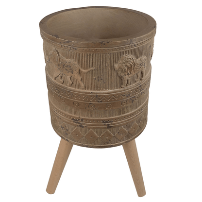 Rustic 55cm Jungle Planter with Embossed Lion & Elephant - Indoor/Outdoor Use - plants - express.com