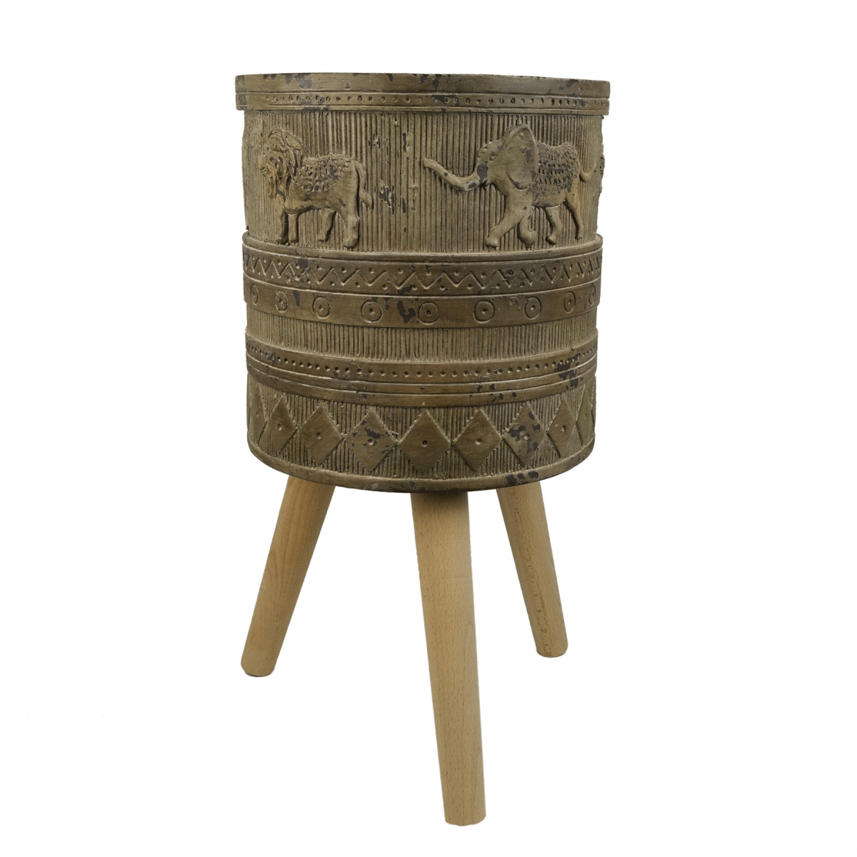 Rustic 55cm Jungle Planter with Embossed Lion & Elephant - Indoor/Outdoor Use - plants - express.com