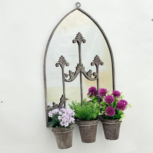 Rustic 60cm Wall Mirror with Triple Planter - Vintage Charm Meets Functionality - plants - express.com