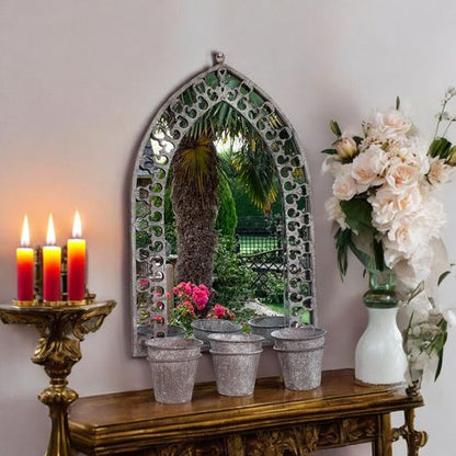Rustic 78CM Wall Mirror with Triple Planter Holders - Antique Metal Elegance - plants - express.com