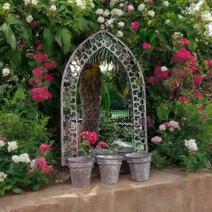 Rustic 78CM Wall Mirror with Triple Planter Holders - Antique Metal Elegance - plants - express.com