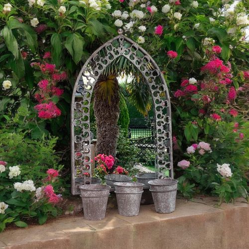 Rustic 78CM Wall Mirror with Triple Planter Holders - Antique Metal Elegance - plants - express.com