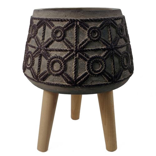 Rustic Charm: 36cm Large Rope Effect Fibreglass Composite Planter - plants - express.com
