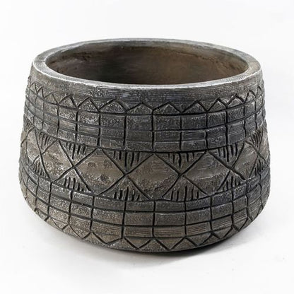 Rustic Elegance: 22cm x 37cm Grey Gliese Embossed Fibreglass Planter - plants - express.com
