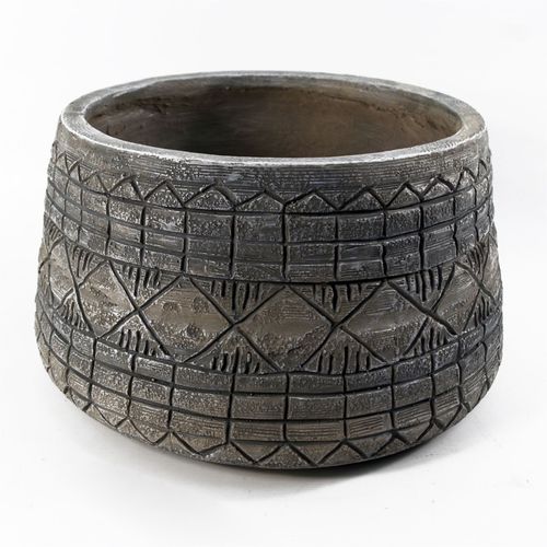 Rustic Elegance: 22cm x 37cm Grey Gliese Embossed Fibreglass Planter - plants - express.com
