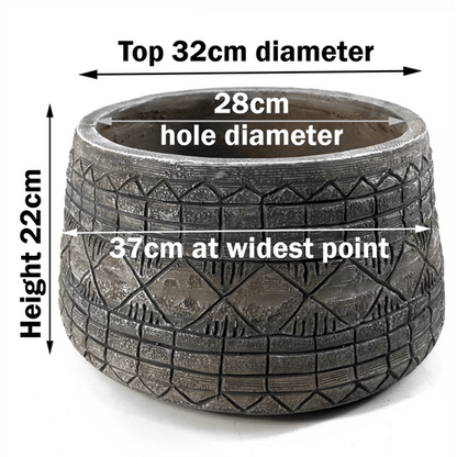 Rustic Elegance: 22cm x 37cm Grey Gliese Embossed Fibreglass Planter - plants - express.com