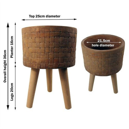 Rustic Woven Effect Large Fiberglass Planter - 36cm x 25cm Waterproof Style - plants - express.com