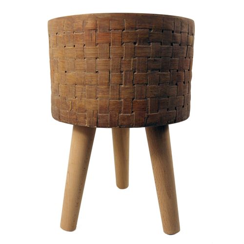 Rustic Woven Effect Large Fiberglass Planter - 36cm x 25cm Waterproof Style - plants - express.com