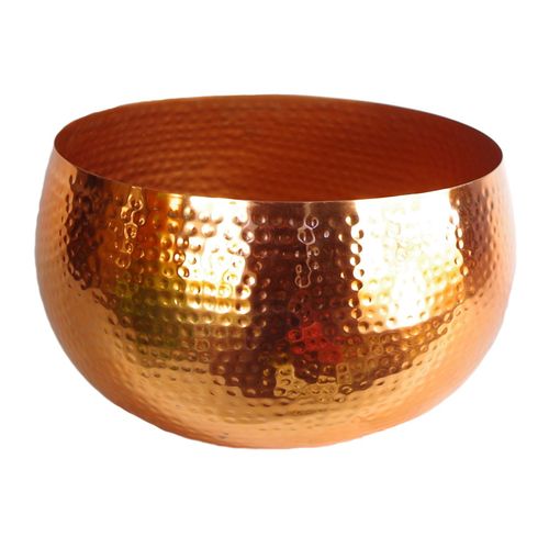 Rustic XL Hammered Copper Metal Bowl Planter - 32x20cm, Unique Charm Awaits! - plants - express.com