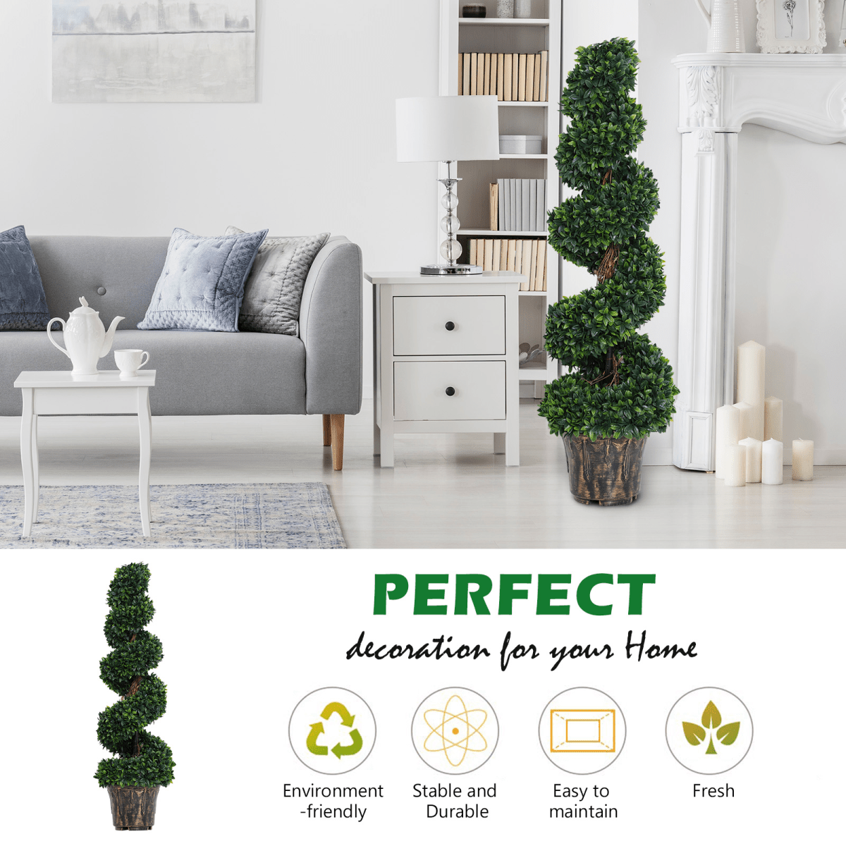 Set of 2 Elegant Artificial Boxwood Spiral Topiary Trees - Easy Care Decor - plants - express.com