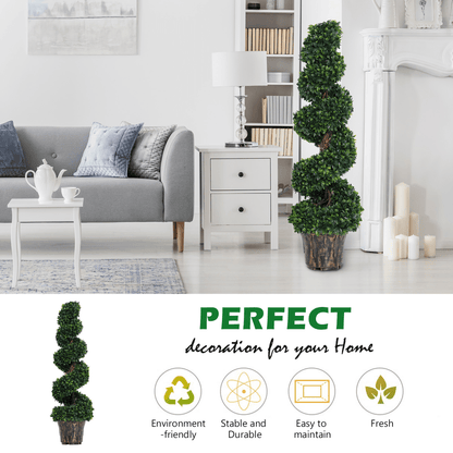 Set of 2 Elegant Artificial Boxwood Spiral Topiary Trees - Easy Care Decor - plants - express.com
