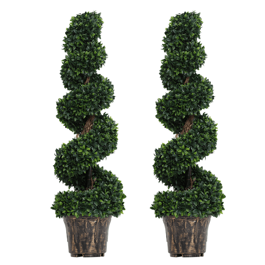 Set of 2 Elegant Artificial Boxwood Spiral Topiary Trees - Easy Care Decor - plants - express.com