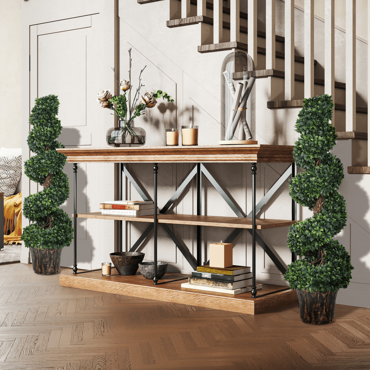 Set of 2 Elegant Artificial Boxwood Spiral Topiary Trees - Easy Care Decor - plants - express.com