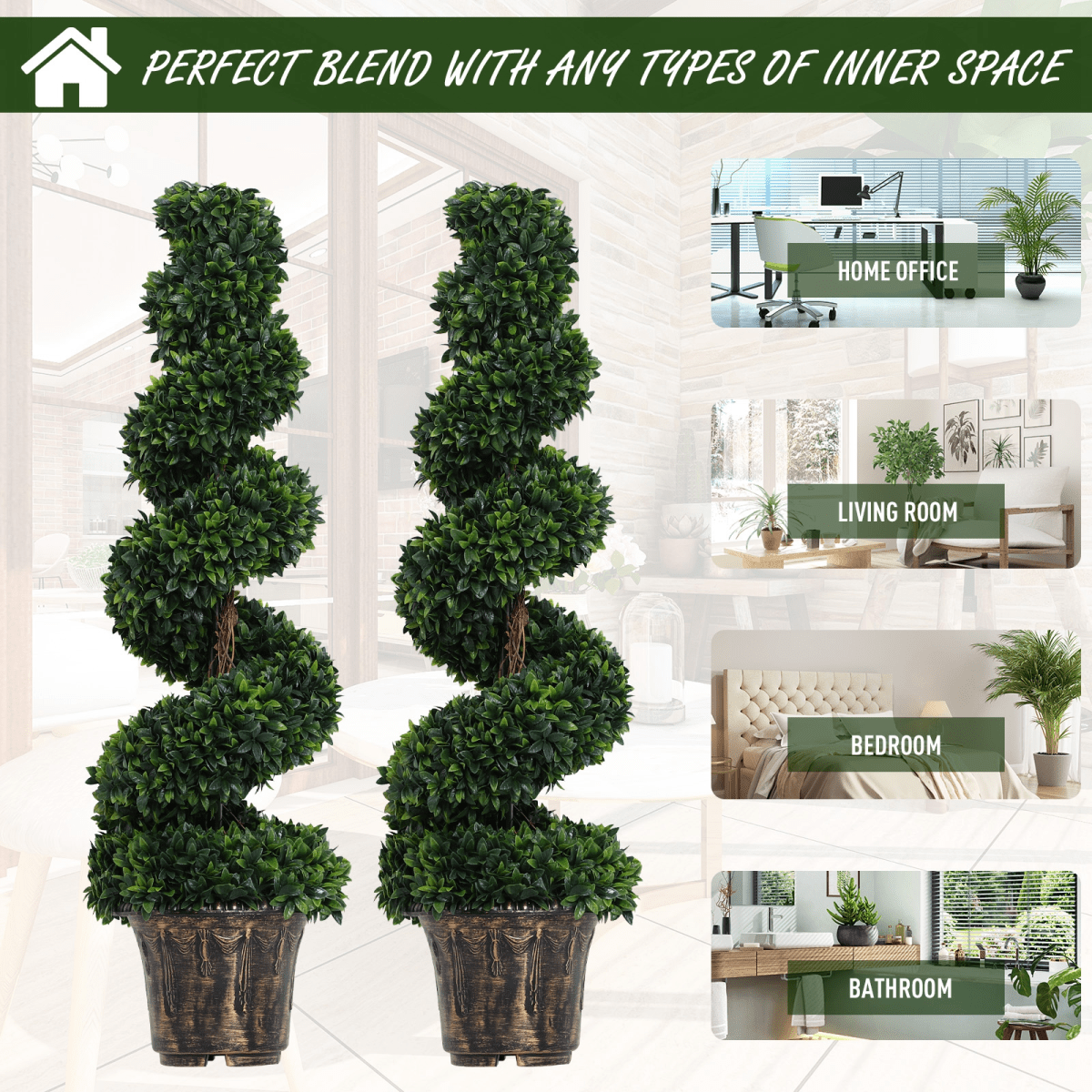Set of 2 Elegant Artificial Boxwood Spiral Topiary Trees - Easy Care Decor - plants - express.com