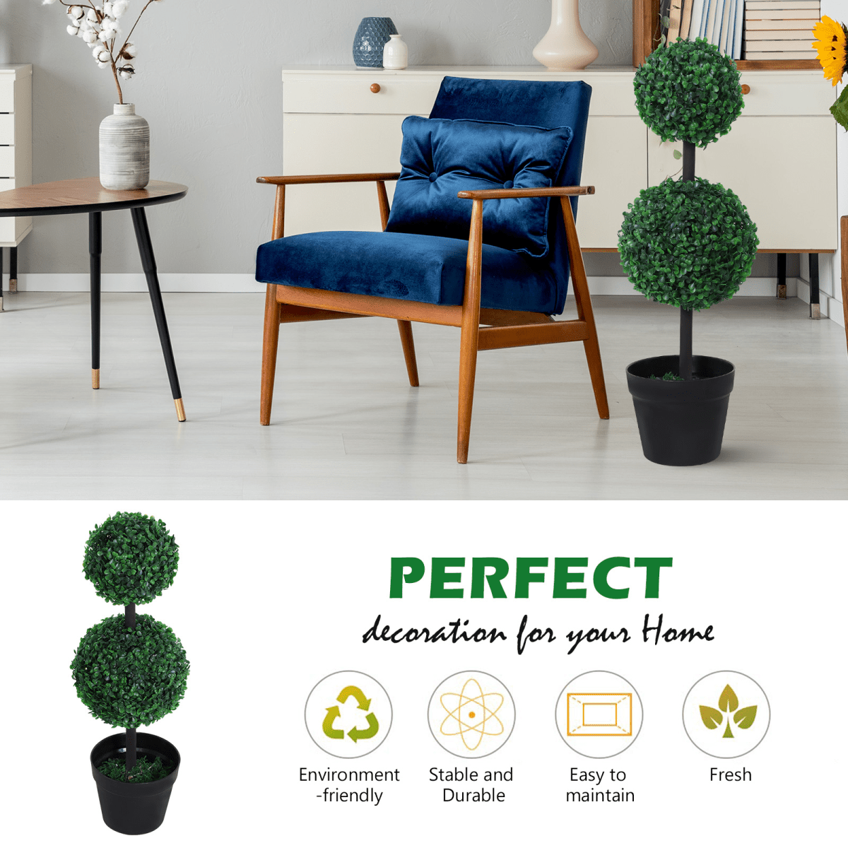Set of 2 Green Artificial Boxwood Ball Topiaries – Effortless Indoor Charm - plants - express.com