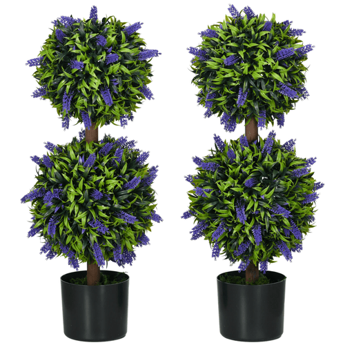 Set of 2 HOMCOM Faux Lavender Ball Trees in Cement Pots - Effortless Elegance! - plants - express.com