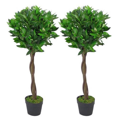 Set of 2 Luxurious 90cm Artificial Bay Topiary Ball Trees - Perfect Faux Foliage! - plants - express.com
